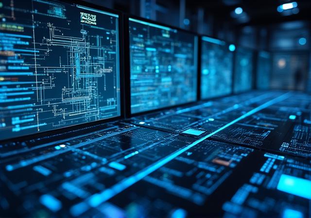 Futuristic high-tech data dashboard visualization